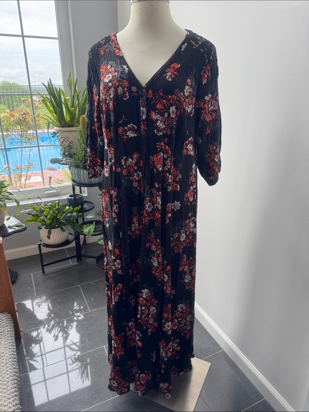 torrid Black Dress with Coral and Gray Floral Print